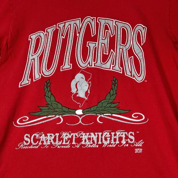 Vintage 20/20 Sport T-Shirt Men Medium Red Rutgers Scarlet Knights Single Stitch - Picture 3 of 15